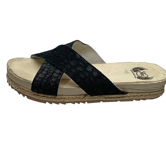 VON DUTCH Crossover Black Embossed Suede Platform Slide Sandals - Picture 3 of 11